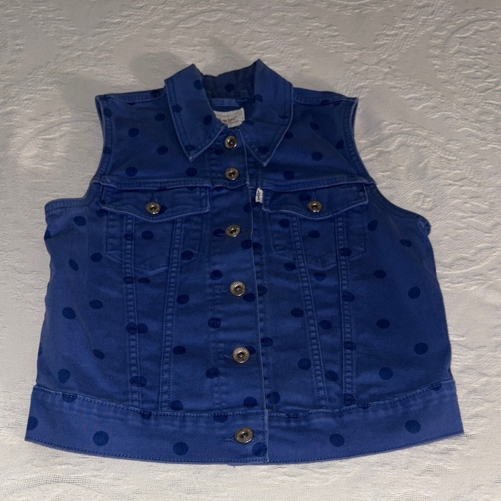 Vintage Gently Loved Girls Blue Polka Dot Denim Vest by Levi’s